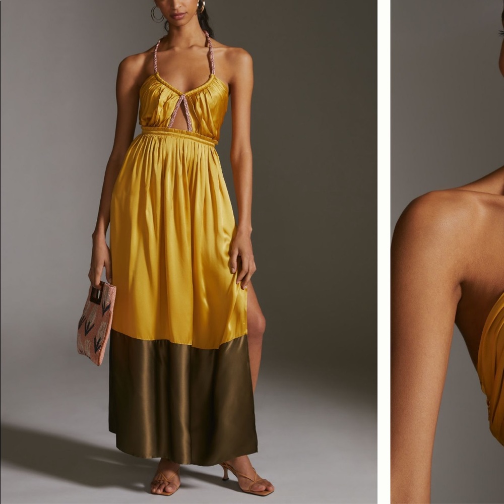 Anthropologie silk colorblock maxi dress